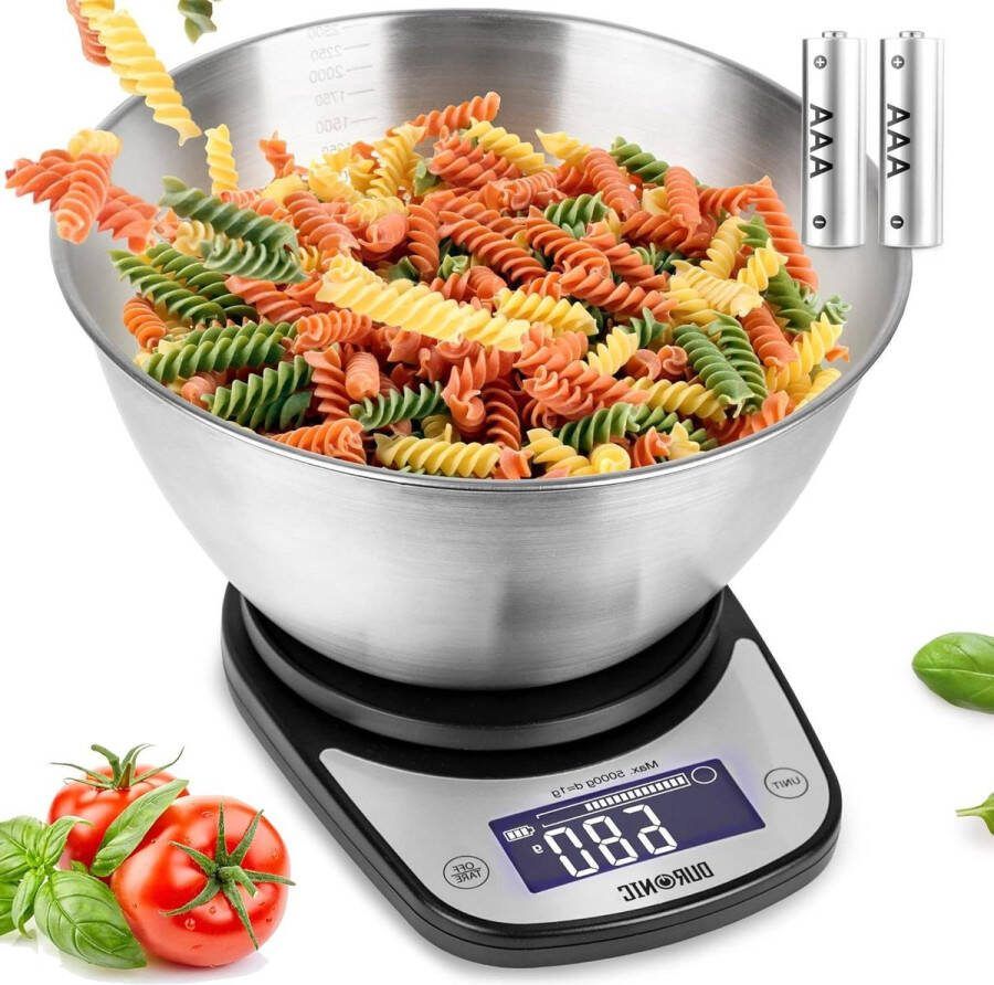 KS5000 ovale digitale keukenweegschaal 5 kg uitneembare kom 25 L fijnbalans 1 g nauwkeurig tarrafunctie koken bakken