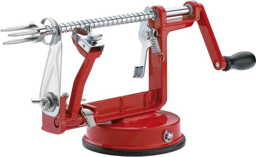 Küchenprofi dunschiller ontpitter spiraalsnijder rood roestvrij staal ontpitter appel fruit- en groentesnijder aardappelschiller met zuigvoet handmatig 25 x 11 cm