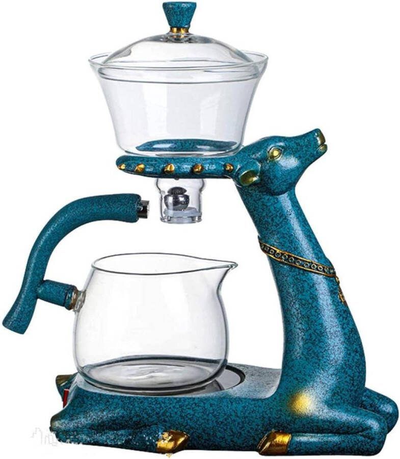 Kungfu Glazen Thee Set met Hittebestendige Heater Magnetische Water Omleiding Roterende Cover Kom Lui Herten Glas Theepot