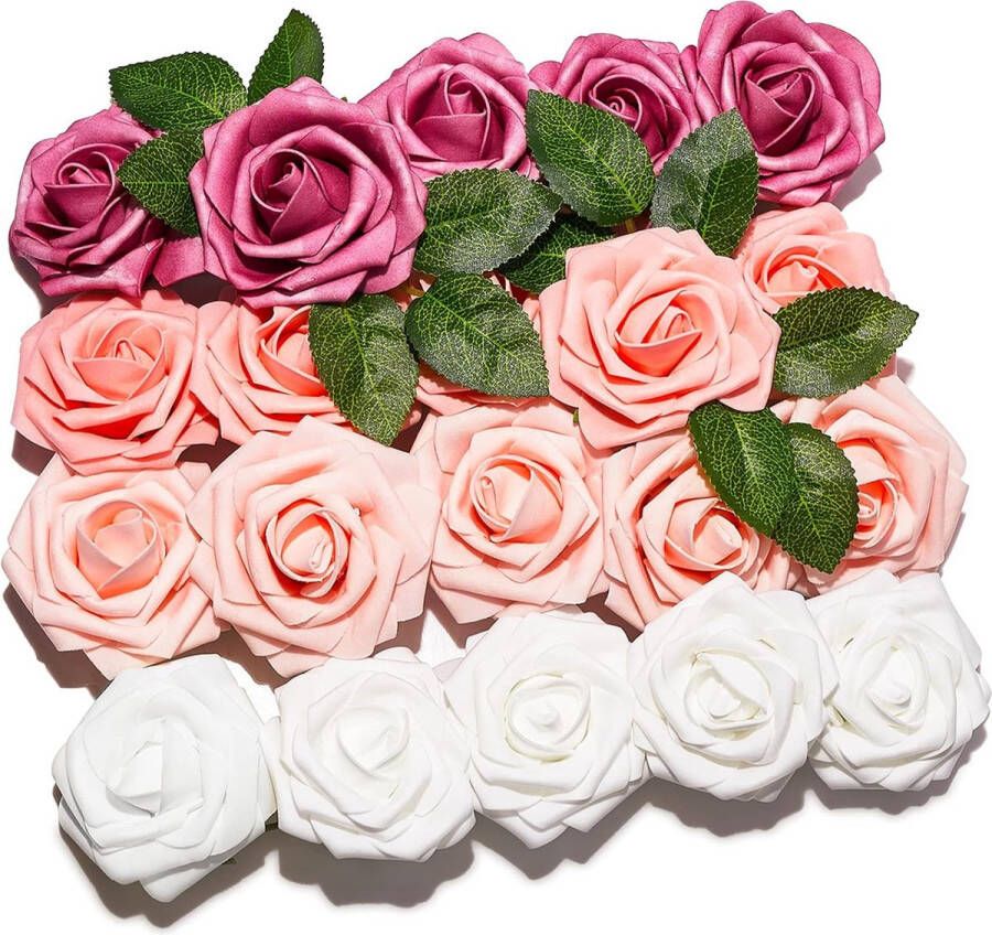 Kunstbloemen 20 stuks kunstrozen met stengels witte nepbloemen schuimbloemen rozen kunstbloemen voor decoratie bruiloft decoratie