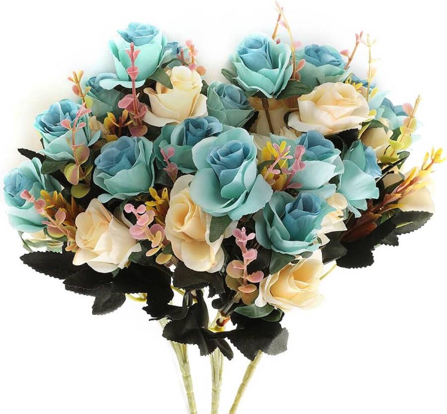 Kunstbloemen bijna zo echt als zijdebloemen ter decoratie boeket bloemstuk (blauw)