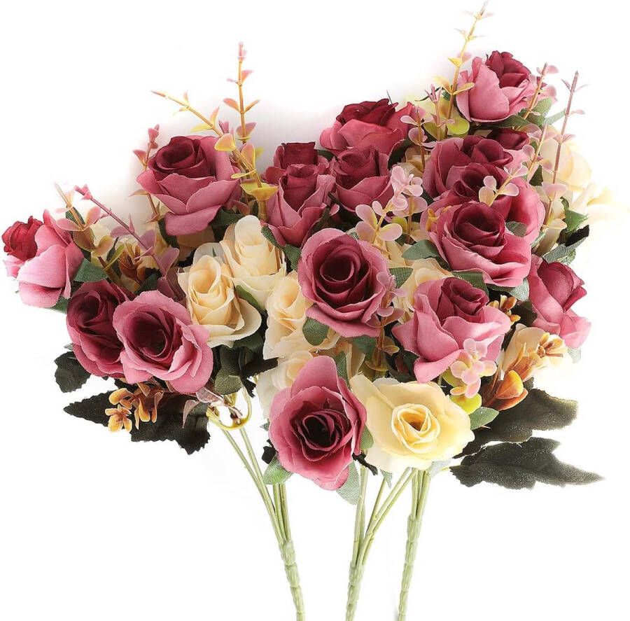 Kunstbloemen bijna zo echt als zijdebloemen ter decoratie boeket bloemstuk (rozerood)