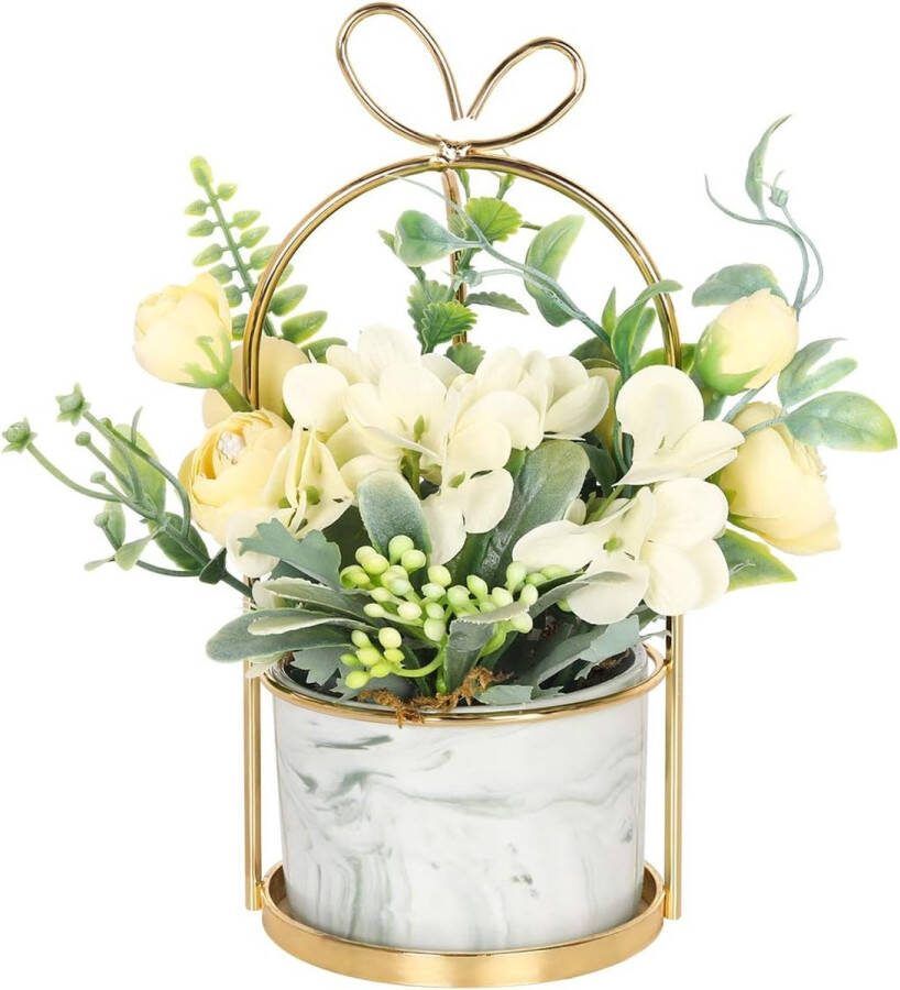 Kunstbloemen in pot kunstbloemen als echte nephortensia zijden bloemen voor bruiloftsdecoratie tafeldecoratie woonkamer slaapkamer kamerdecoratie (marmeren pot roze)