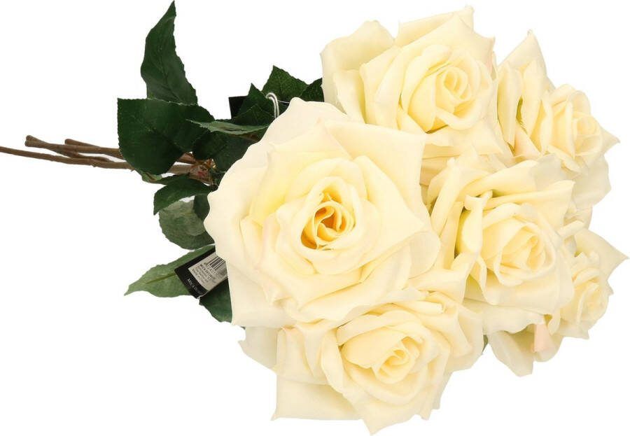 Kunstbloemen roos rozen 8x creme wit Boeket 63 cm polyester Nepbloemen