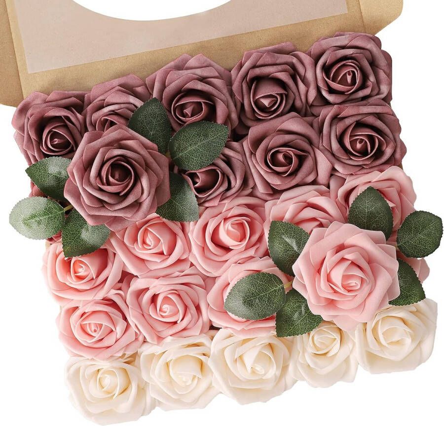 Kunstbloemen rozen 25 stuks echte aanraking rozenbloem met steel voor doe-het-zelf bruiloftsboeketten bruidsdouche tafelopzetstukken bloemstukken feesttafels woondecoraties
