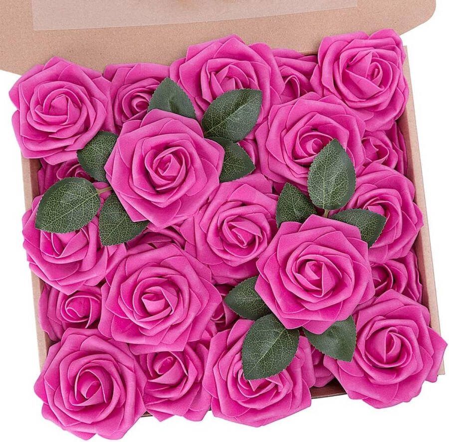 Kunstbloemen rozen 25 stuks kunstbloemen neproos met stelen doe-het-zelf bruiloft boeketten bruid huisdecoratie felroze