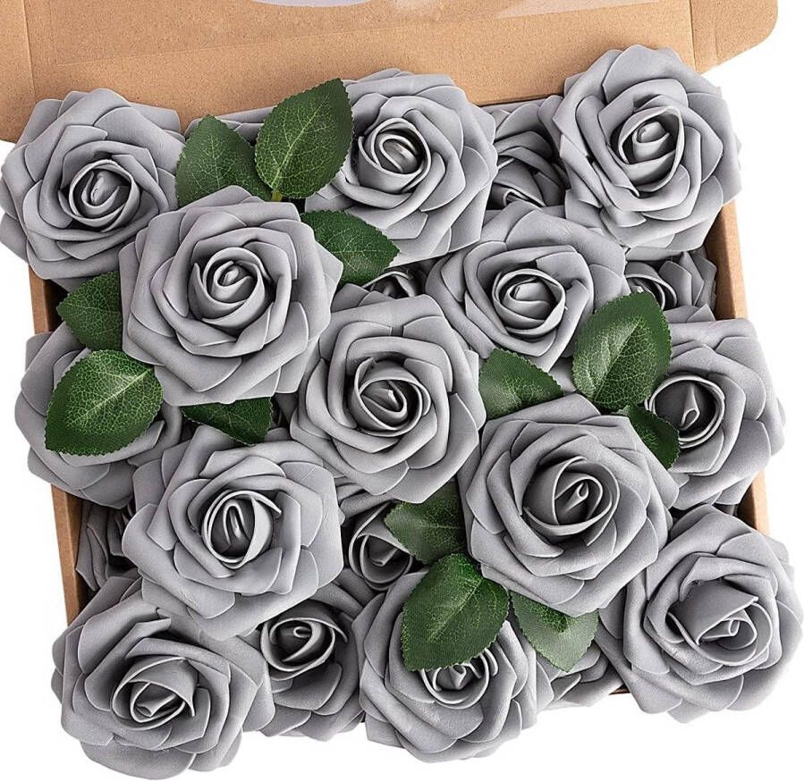 Kunstbloemen rozen 25 stuks schuimstof roze met blad en steel verstelbaar kunstbloemen roze voor doe-het-zelf bruiloft boeket tuin verjaardag feest woondecoratie