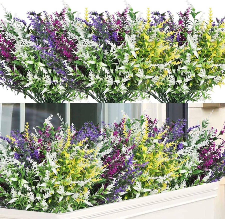 Kunstbloemen UV-bestendige buitenplanten 12 bundels nep-plastic lavendel buitenplant struik nep-struiken voor tuin plank hangende decoratie (gemengde kleur)