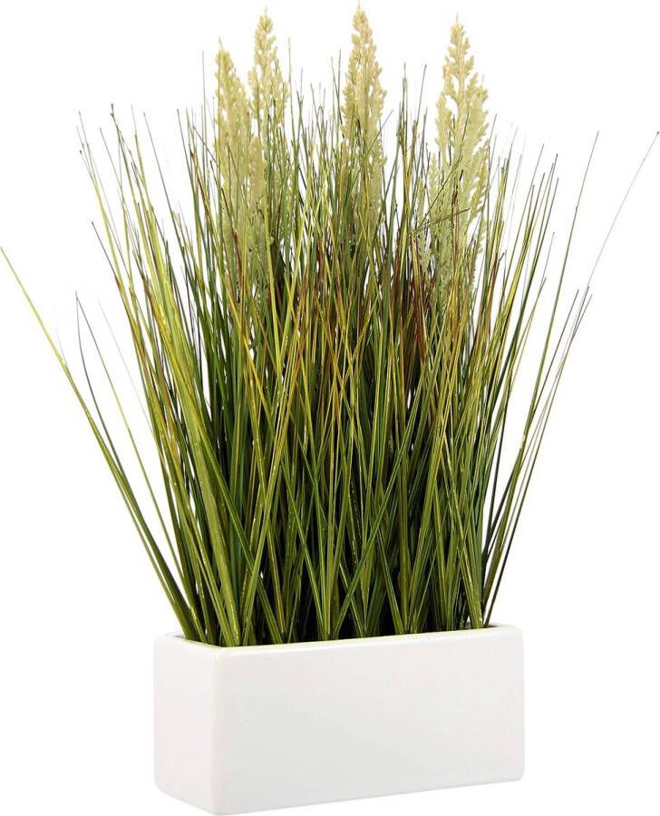 Kunstgras in schaal van keramiek groene plant kunstgras decoratief gras struik gras struiken kunst tuinkruiden kruiden siergras natuur 45x23x13 cm