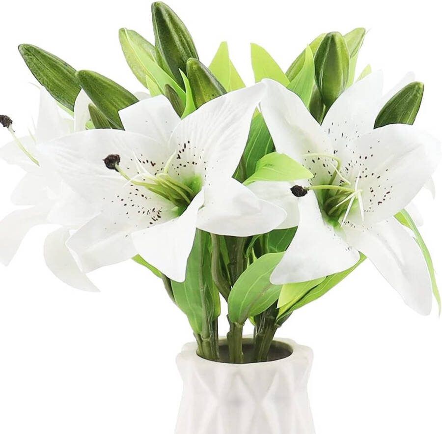 Kunstlelies 6 stuks stelen lelies kunstbloemen witte kunstbloemen met 3 knoppen 36 cm lelies kunstlelies voor bruiloft boeket huisdecoratie party graves vazen