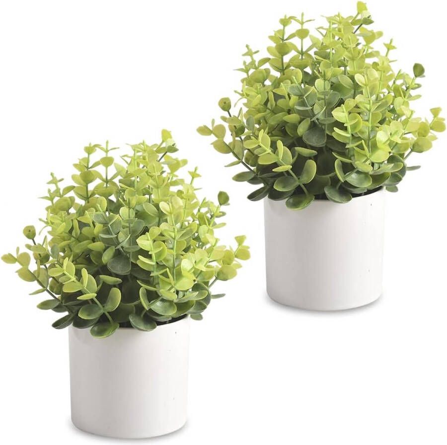 Künstliche Mini-Topf-Eukalyptus künstliche Kunststoffpflanze Grün mit Topf für Zuhause Büro Schreibtisch Dekoration