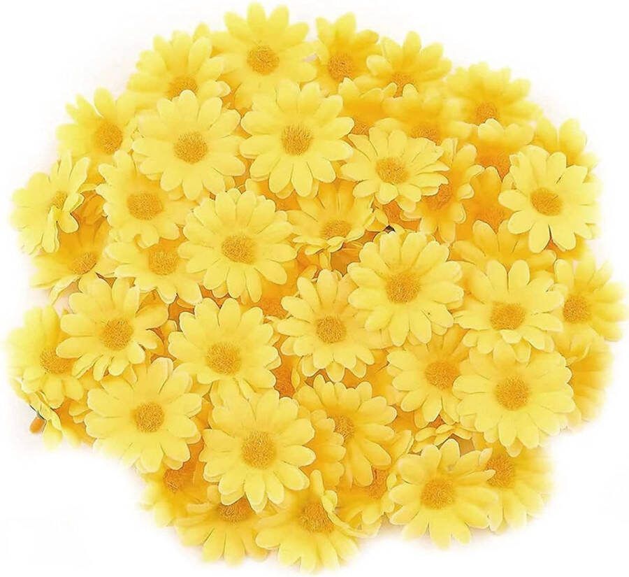 Kunstmadeliefjes 100 stuks kleine madeliefjes decoratie madeliefjes kunstbloemen realistische kleuren herbruikbaar ideaal voor bruiloftsfeesten en knutselwerk (geel)