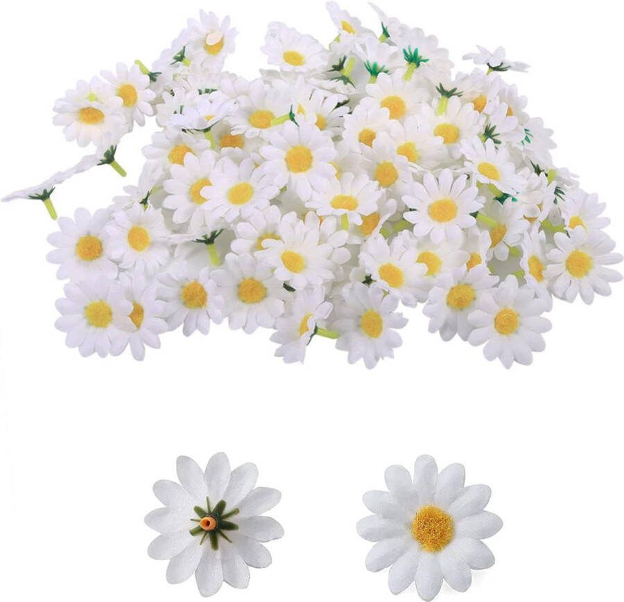 Kunstmadeliefjes 100 stuks kleine madeliefjes decoratie madeliefjes kunstbloemen realistische kleuren herbruikbaar ideaal voor bruiloftsfeesten en knutselwerk (wit)