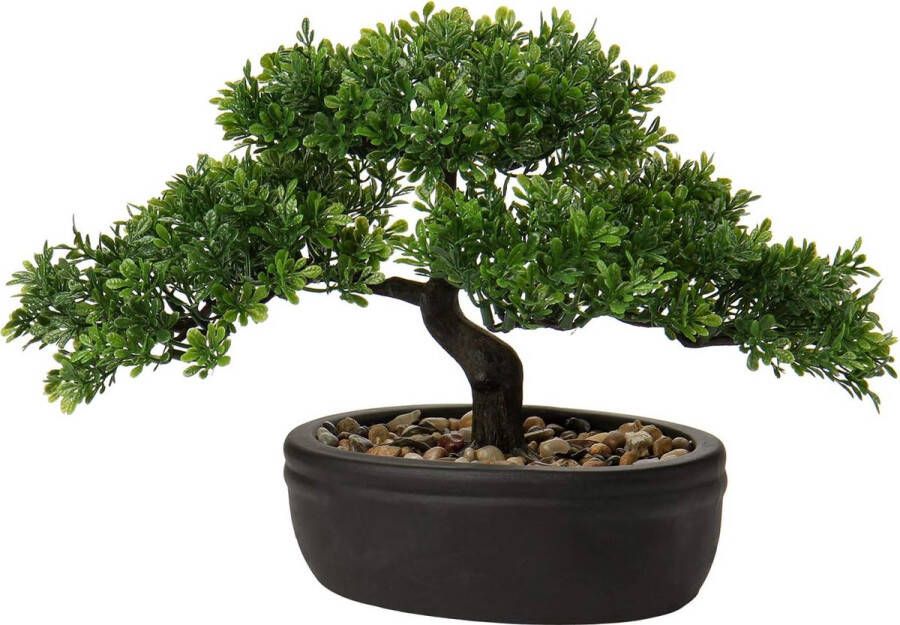 Kunstmatige bonsai Levensechte kunstplant kunstboom bonsai ceder dennen Podocarpus plastic plant kunstplant met keramische plantenbak in zwart voor badkamerdecoratie kantoor vensterbank