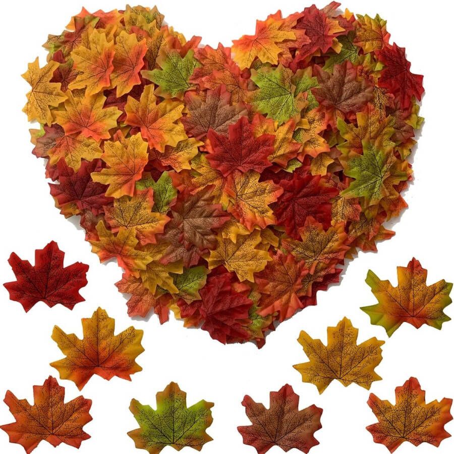 Kunstmatige esdoornbladeren 400x stuks herfstkleuren 8 gemengde kleuren kunstmatige herfstbladeren voor bruiloftsdecoratie kunstfeest Thanksgiving knutselen Oranje