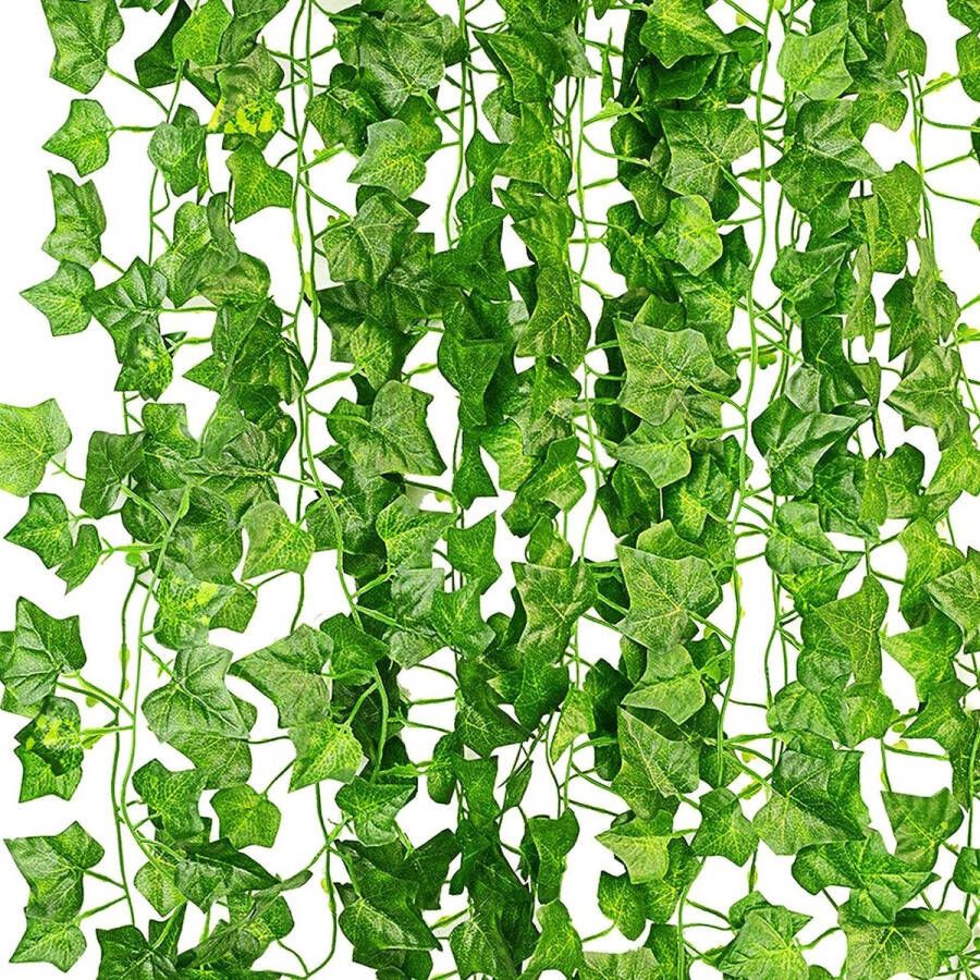 Kunstmatige klimopslinger 12 stuks groene klimop met nylon kabelbinders planten klimopwijnstok voor tuin bruiloft wanddecoratie