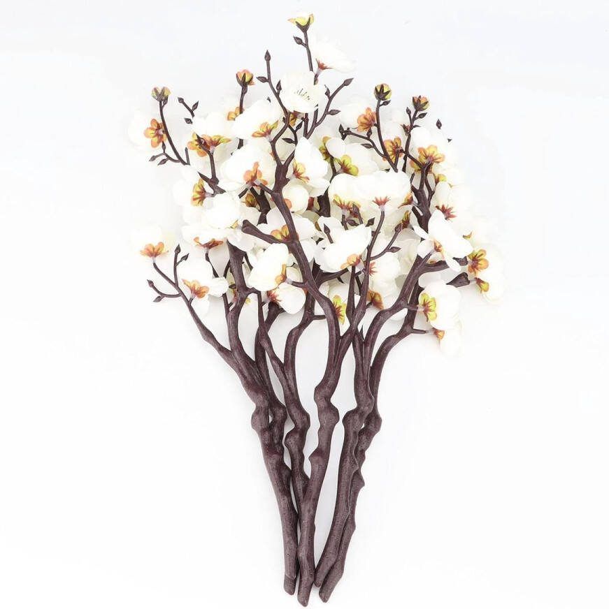 Kunstmatige witte pruimenbloesem 6 stks kunstbloemen stof kunstbloemen boeket voor thuis keuken kantoor hotel centerpieces decoratie