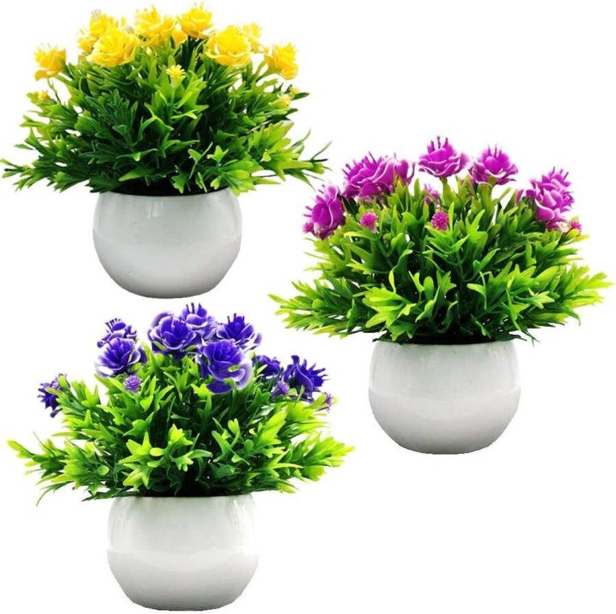 Kunstplant kleine mini-kunstplanten in pot 3-delige set plantenkunstbloemen in pot driekleurig voor binnen en buiten decoratie voor badkamer woonkamer thuis kantoor huis balkon
