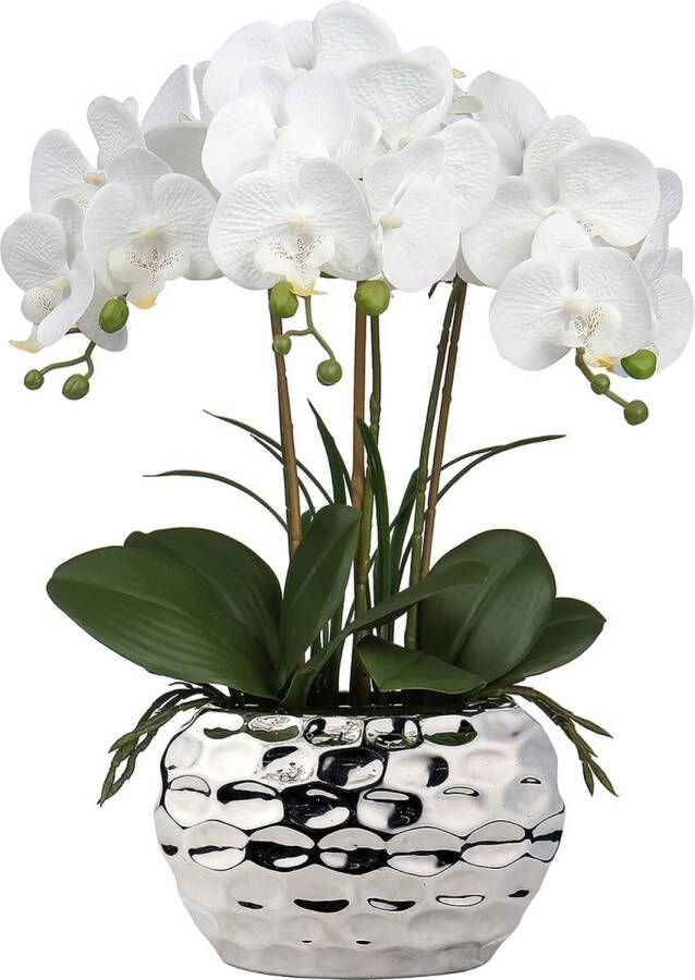 Kunstplant orchideeën kunstdecoratie bloemen kunstbloemen als echt met echte touch bloemen in keramische pot tafeldecoratie vensterbank decoratie hoogte 44 cm