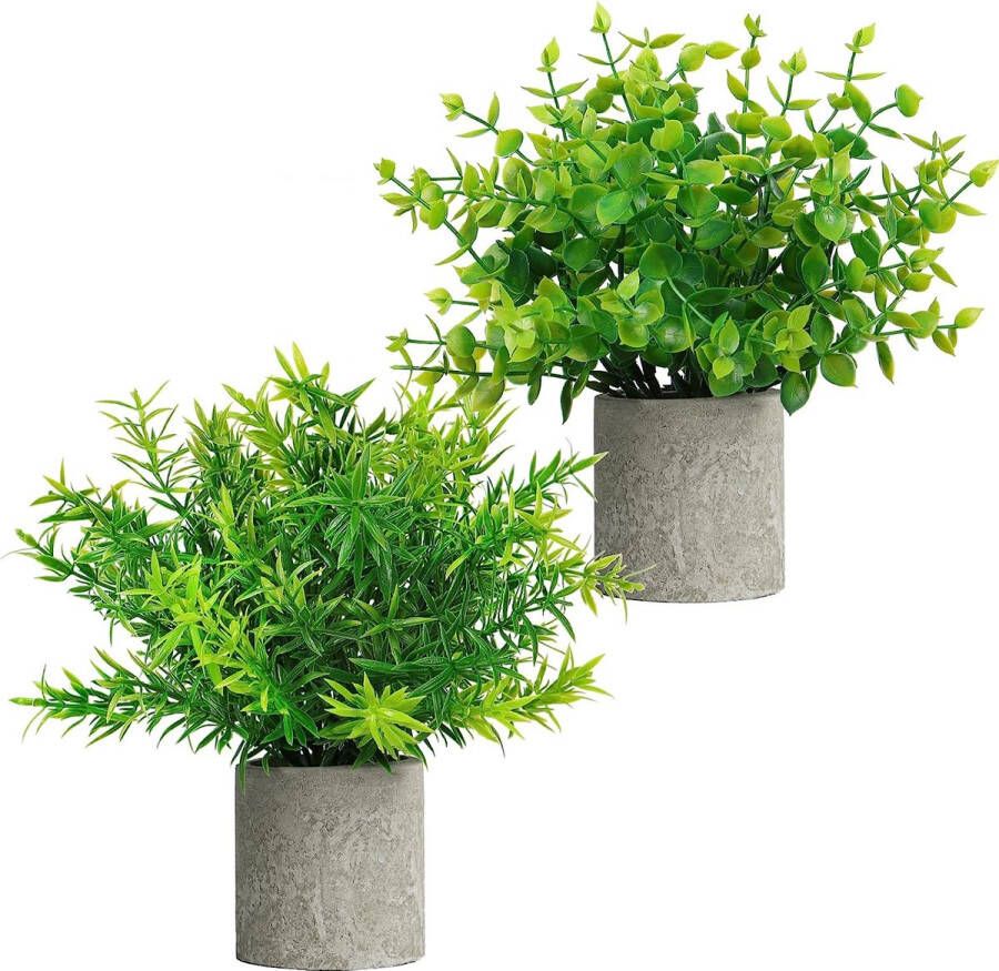 Kunstplanten met grijze pot kunstmatige eucalyptus rozemarijn kunstplanten in pot decoratie thuis bureau keuken badkamer tafeldecoratie 2 stuks