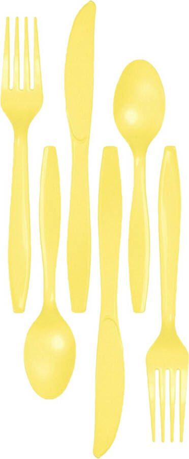 Kunststof bestek party bbq setje 48x delig geel messen vorken lepels herbruikbaar