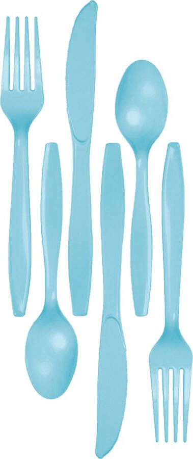 Kunststof bestek party bbq setje 48x delig lichtblauw messen vorken lepels herbruikbaar