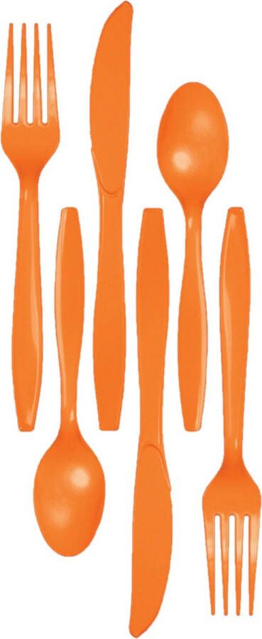 Kunststof bestek party bbq setje 48x delig oranje messen vorken lepels herbruikbaar
