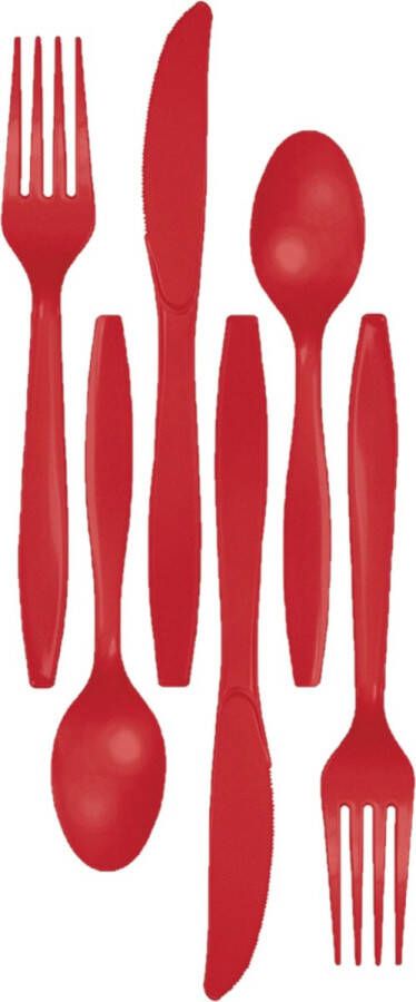 Kunststof bestek party bbq setje 48x delig rood messen vorken lepels herbruikbaar
