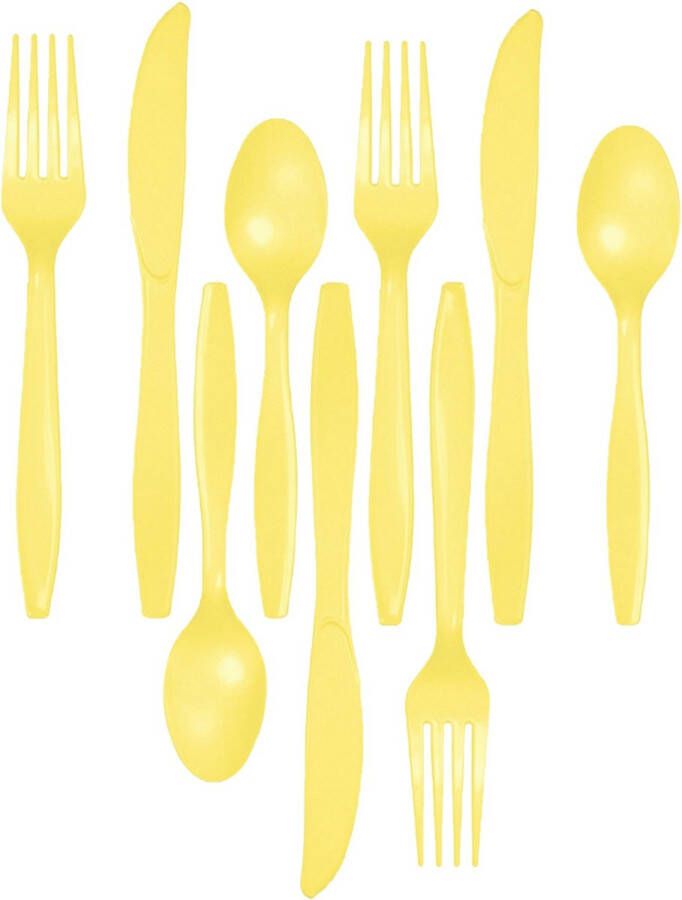 Kunststof bestek party bbq setje 72x delig geel messen vorken lepels herbruikbaar
