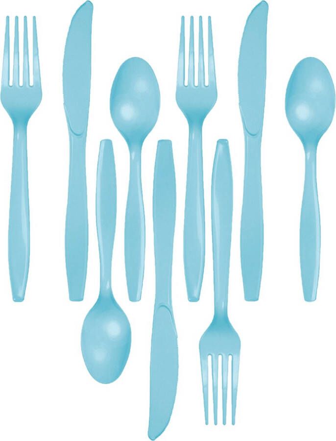 Kunststof bestek party bbq setje 72x delig lichtblauw messen vorken lepels herbruikbaar