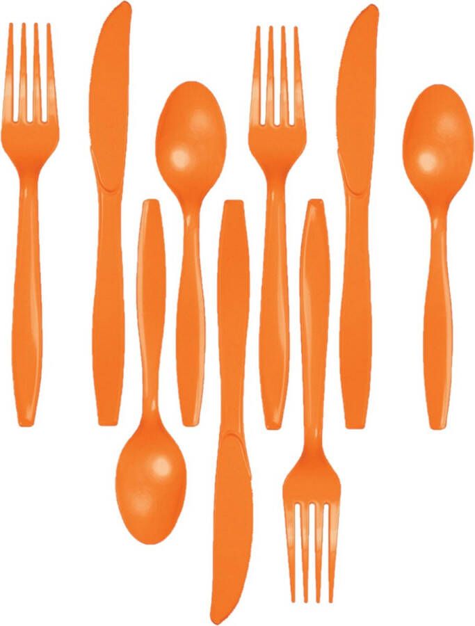 Kunststof bestek party bbq setje 72x delig oranje messen vorken lepels herbruikbaar