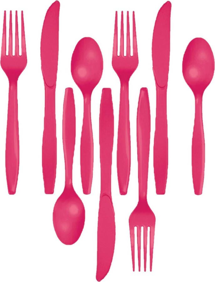 Kunststof bestek party bbq setje 72x delig roze messen vorken lepels herbruikbaar