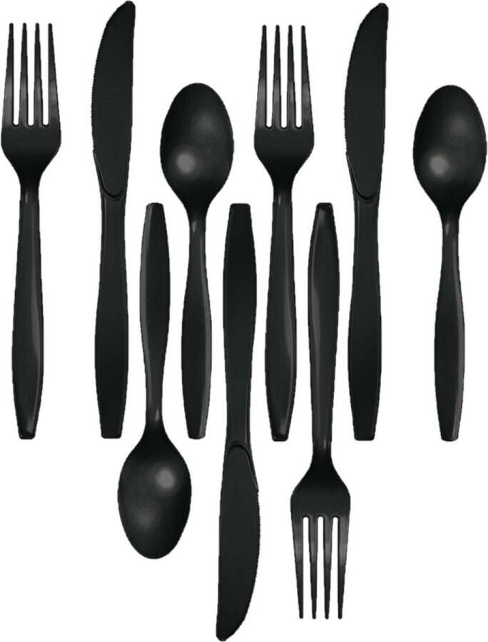 Kunststof bestek party bbq setje 72x delig zwart messen vorken lepels herbruikbaar