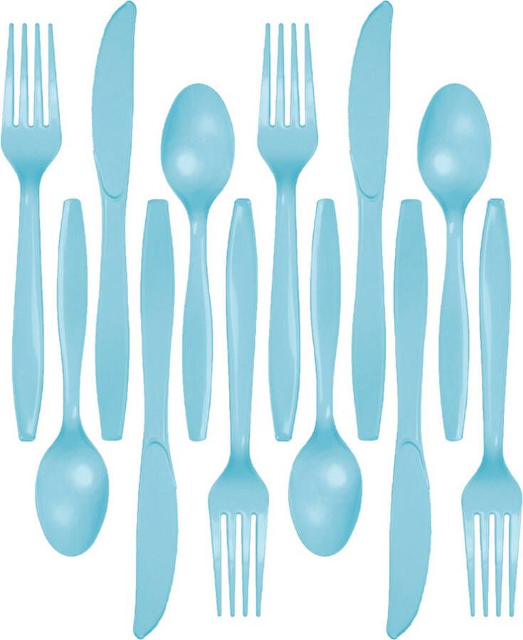 Kunststof bestek party bbq setje 96x delig lichtblauw messen vorken lepels herbruikbaar