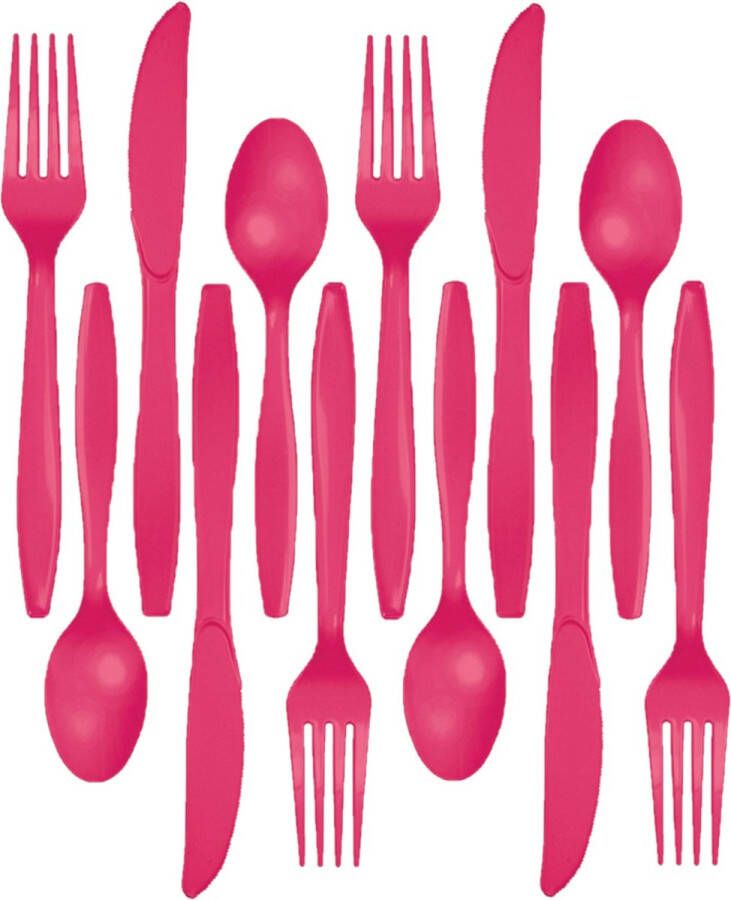 Kunststof bestek party bbq setje 96x delig roze messen vorken lepels herbruikbaar