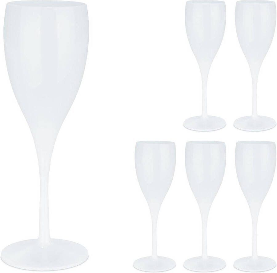 Kunststof champagneglazen set van 6 herbruikbaar en onbreekbaar BPA-vrij 140 ml wit