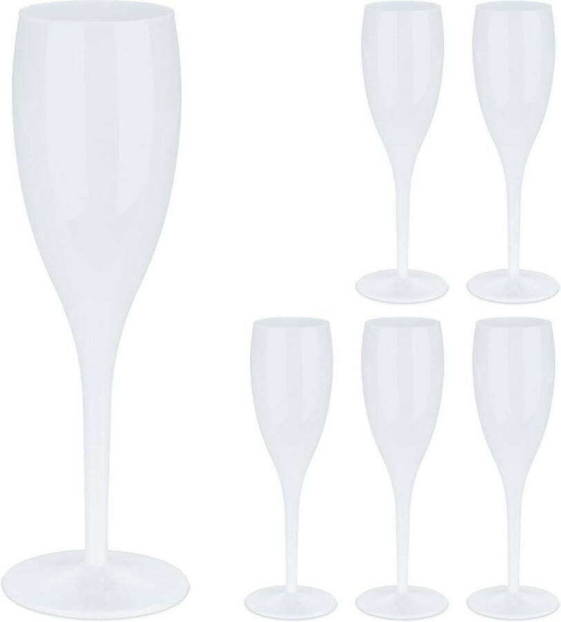 Kunststof champagneglazen set van 6 plastic flutes onbreekbaar en herbruikbaar 100 ml wit