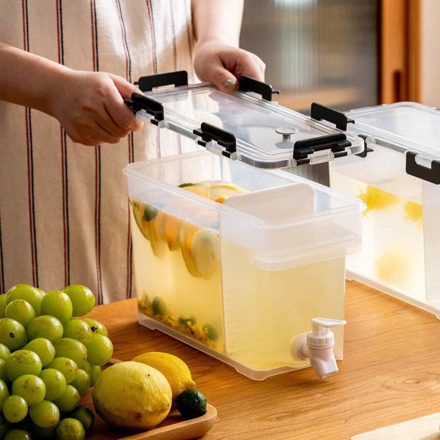 Kunststof drankdispenser 3 5 liter voor koelkast drankdispenser met afneembare filterplaat en kegels fruittheepot limonade voor keuken huis feest bar bruiloft