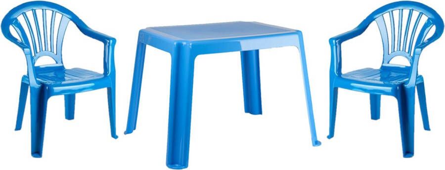 Merkloos Kunststof Kindertuinset Tafel Met 2 Stoelen Blauw Kinderstoelen