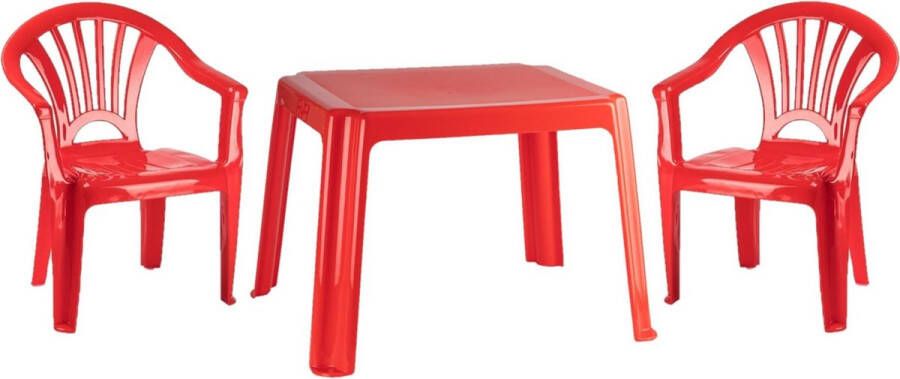 Merkloos Kunststof Kindertuinset Tafel Met 2 Stoelen Rood Kinderstoelen