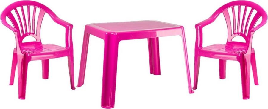 Merkloos Kunststof Kindertuinset Tafel Met 2 Stoelen Roze Kinderstoelen