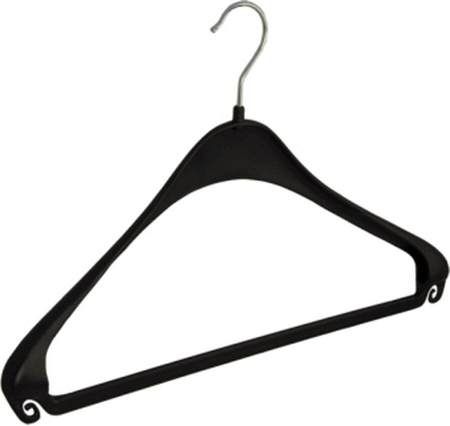 Kunststof kledinghanger zwart 44cm met broeklat en schouderverbreding