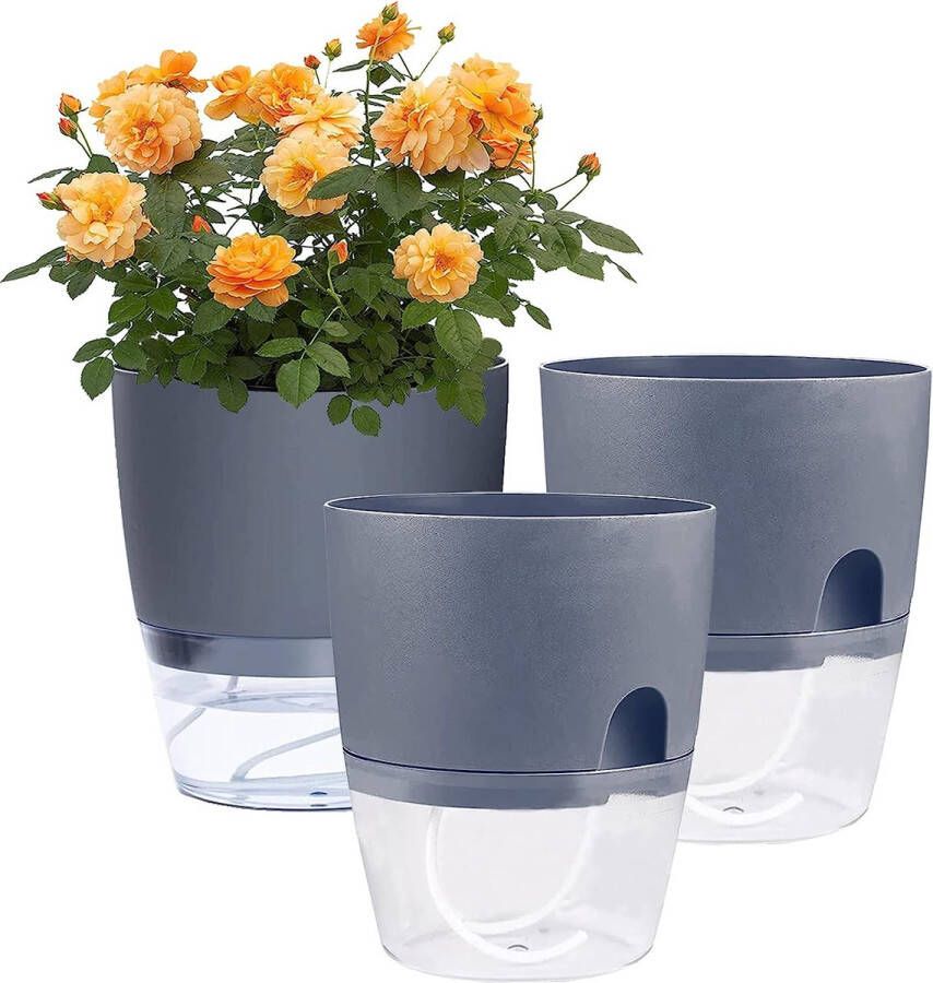 Kunststof kruidenpot met irrigatiesysteem set van 3 bloempotten zelfbewaterende potten met onderzetter moderne plantenpot voor kamerplanten bloemen en kruiden (15 2 cm wit)