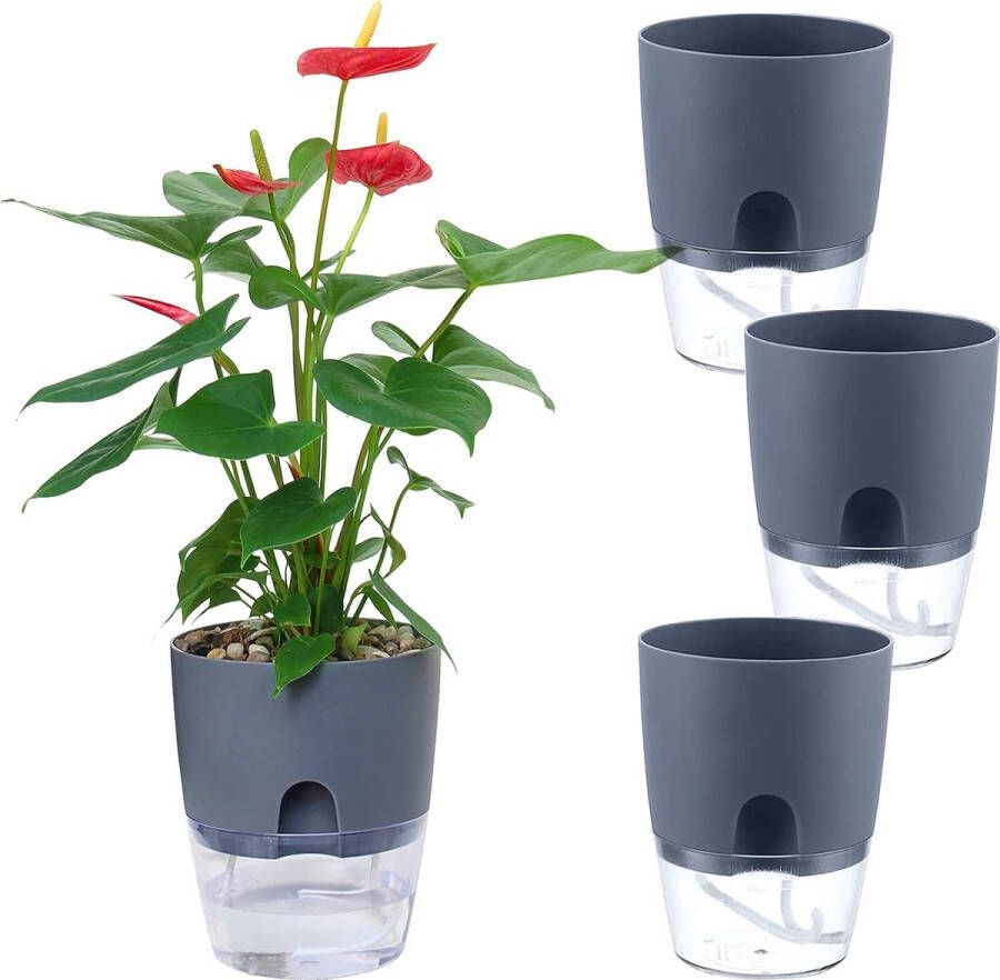 Kunststof kruidenpot met irrigatiesysteem set van 4 bloempotten zelfbewaterende potten met onderzetter moderne plantenpot voor kamerplanten bloemen en kruiden (10 4 cm wit)