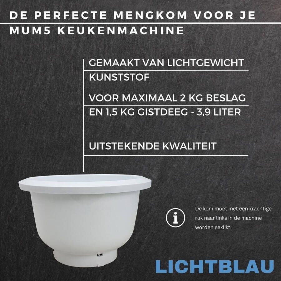Kunststof mengkom MUZ5KR1 wit vaatwasmachinebestendig I accessoires geschikt voor Bosch keukenmachines modellen MUM5 I reserveonderdeel voor roerapparaat I 3 9 l volume en speciale binnenvorm
