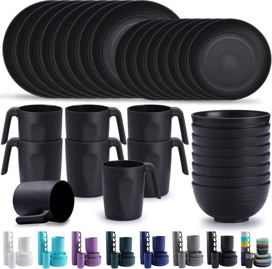 Kunststof serviesset van 32 stuks herbruikbaar lichte gewichtsschijven kopjes kommen servies te reinigen magnetronbestendig BPA-vrij vaatwasmachinebestendig servies voor 8 stuks