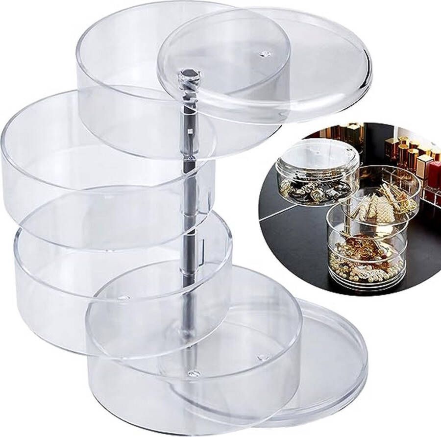 Kupink Cosmetica-organizer sorteerdoos met 360 graden draaibare vakken voor het opbergen van haarelastiekjes cosmetica sieraden kunststof make-upbox transparant