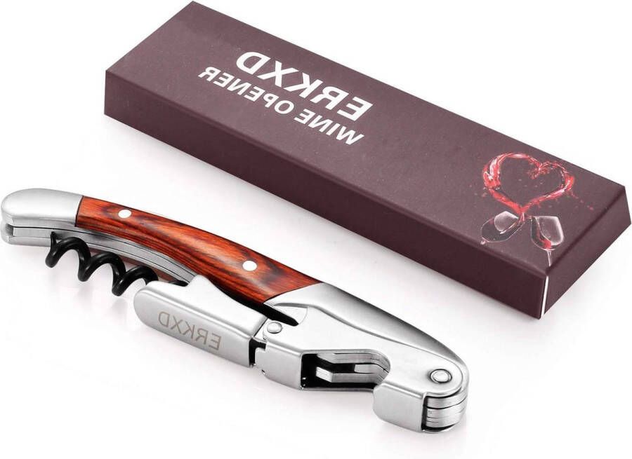 Kurkentrekker alles-in-één roestvrijstalen wijnopener met palissander trekkraan-flesopener-geschenkset premium kwaliteit