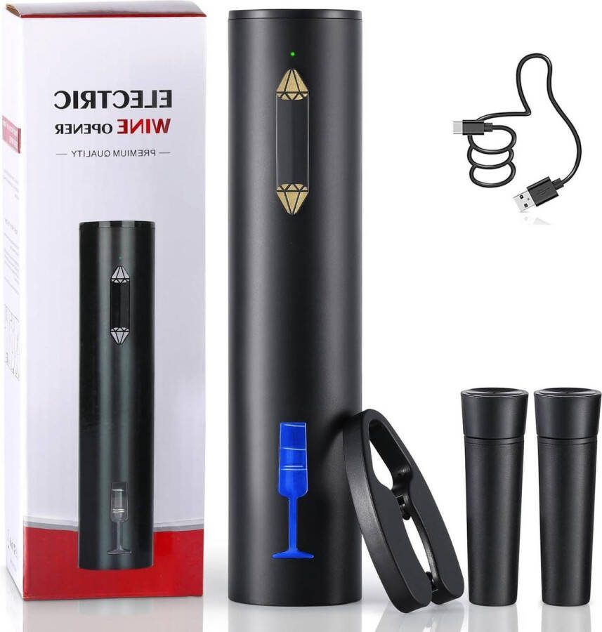 Kurkentrekker Oplaadbaar Elektrisch 4-in-1 Flesopener Batterijherinnering Capsulesnijder Wijnstop x 2 USB-Kabel Kerstcadeau Wijnliefhebbers