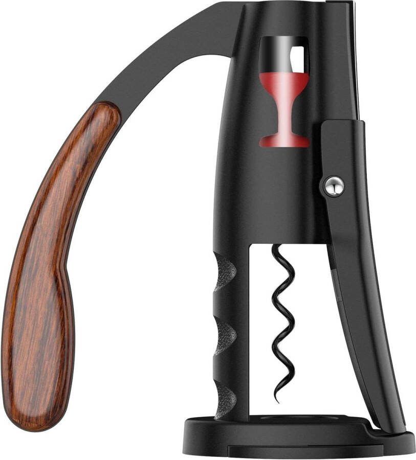 Kurkentrekker professionele flesopener met hendel en kurk zwart